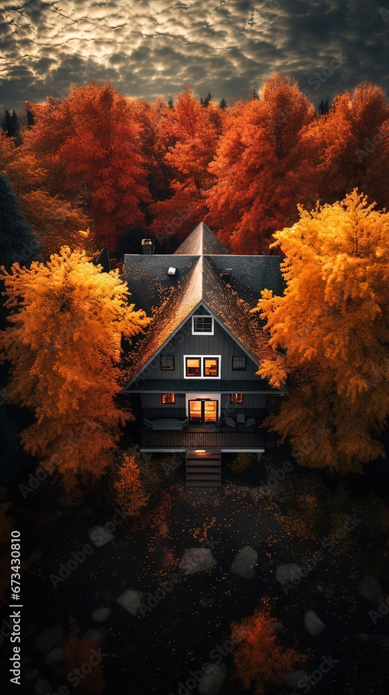 House in the forest. AI generated art illustration.