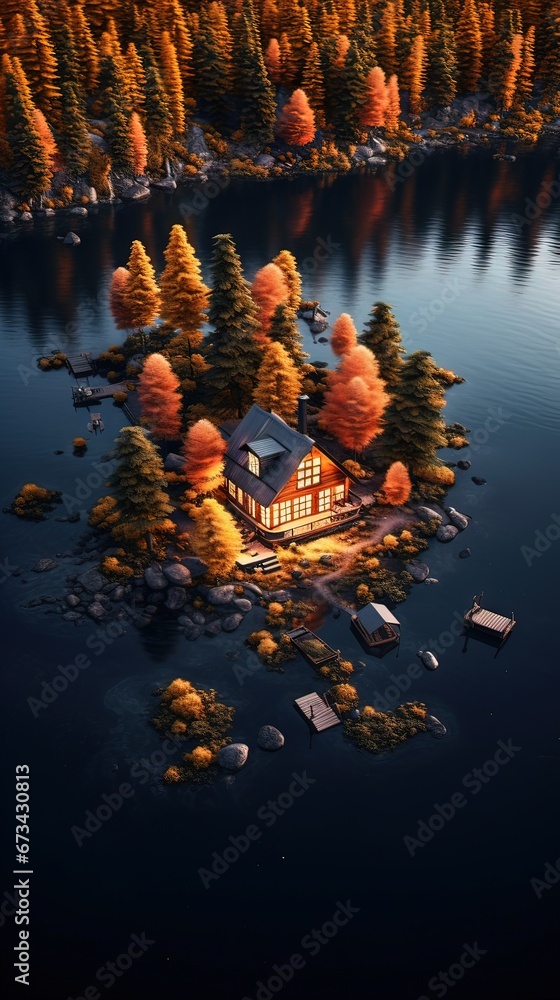 House in the forest. AI generated art illustration.