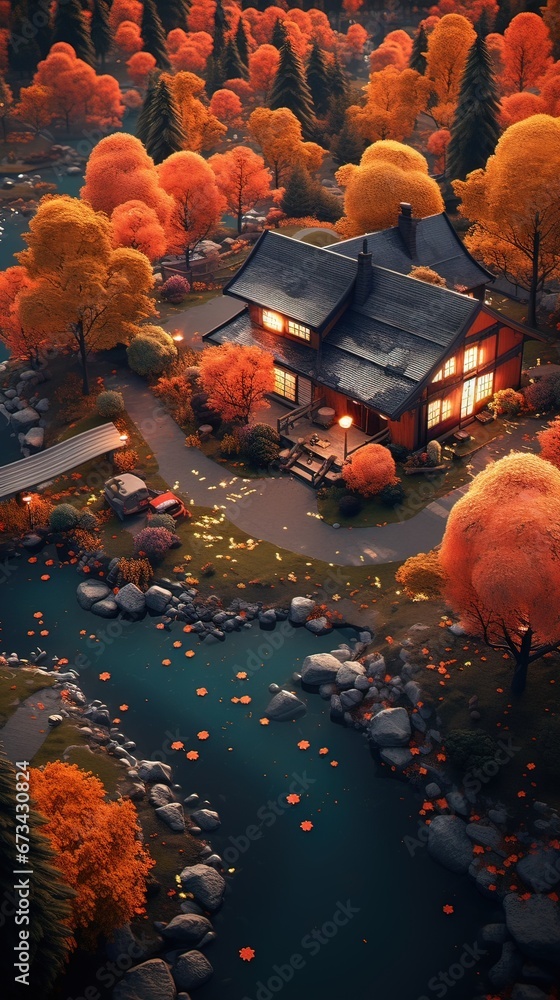 House in the forest. AI generated art illustration.