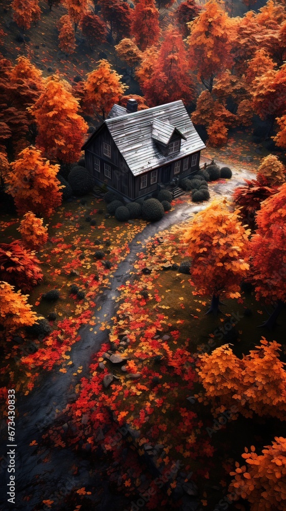 House in the forest. AI generated art illustration.