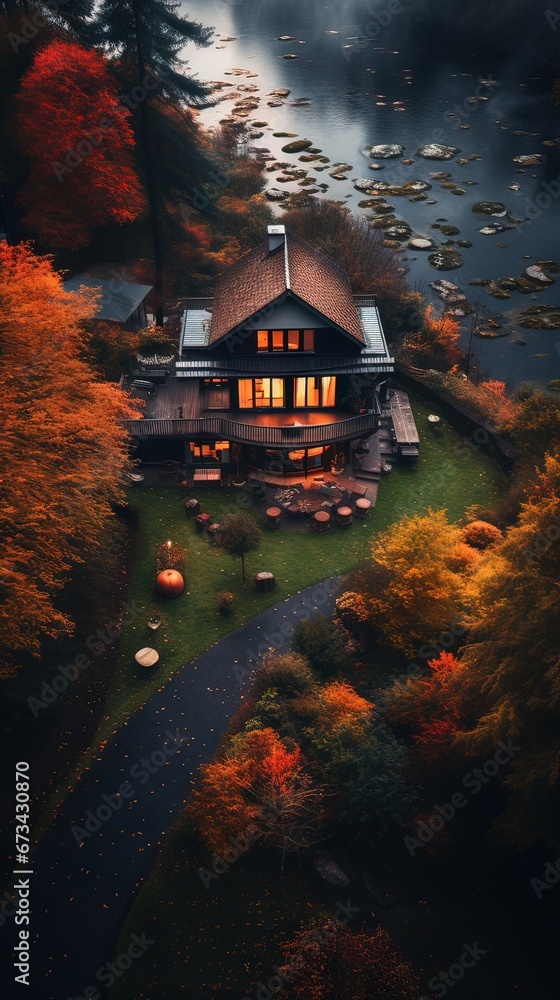 House in the forest. AI generated art illustration.