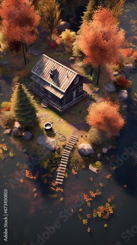 Obraz na płótnie House in the forest. AI generated art illustration. w salonie