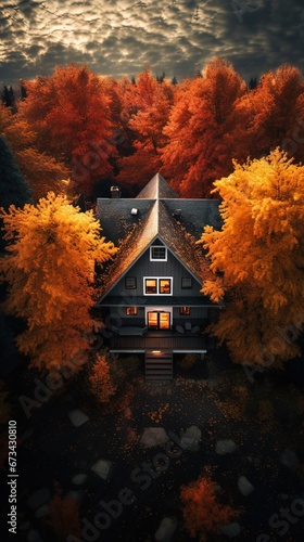 Obraz na płótnie House in the forest. AI generated art illustration. w salonie
