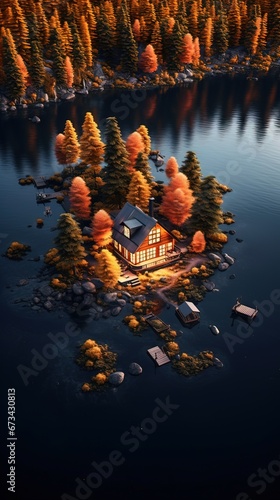 Obraz na płótnie House in the forest. AI generated art illustration. w salonie