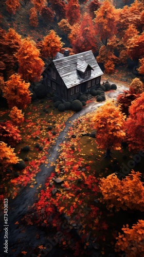 House in the forest. AI generated art illustration.