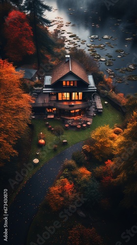 Obraz na płótnie House in the forest. AI generated art illustration. w salonie