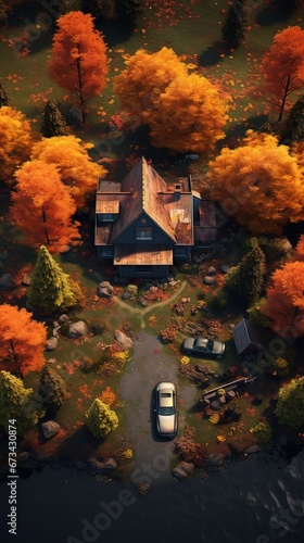 House in the forest. AI generated art illustration.
