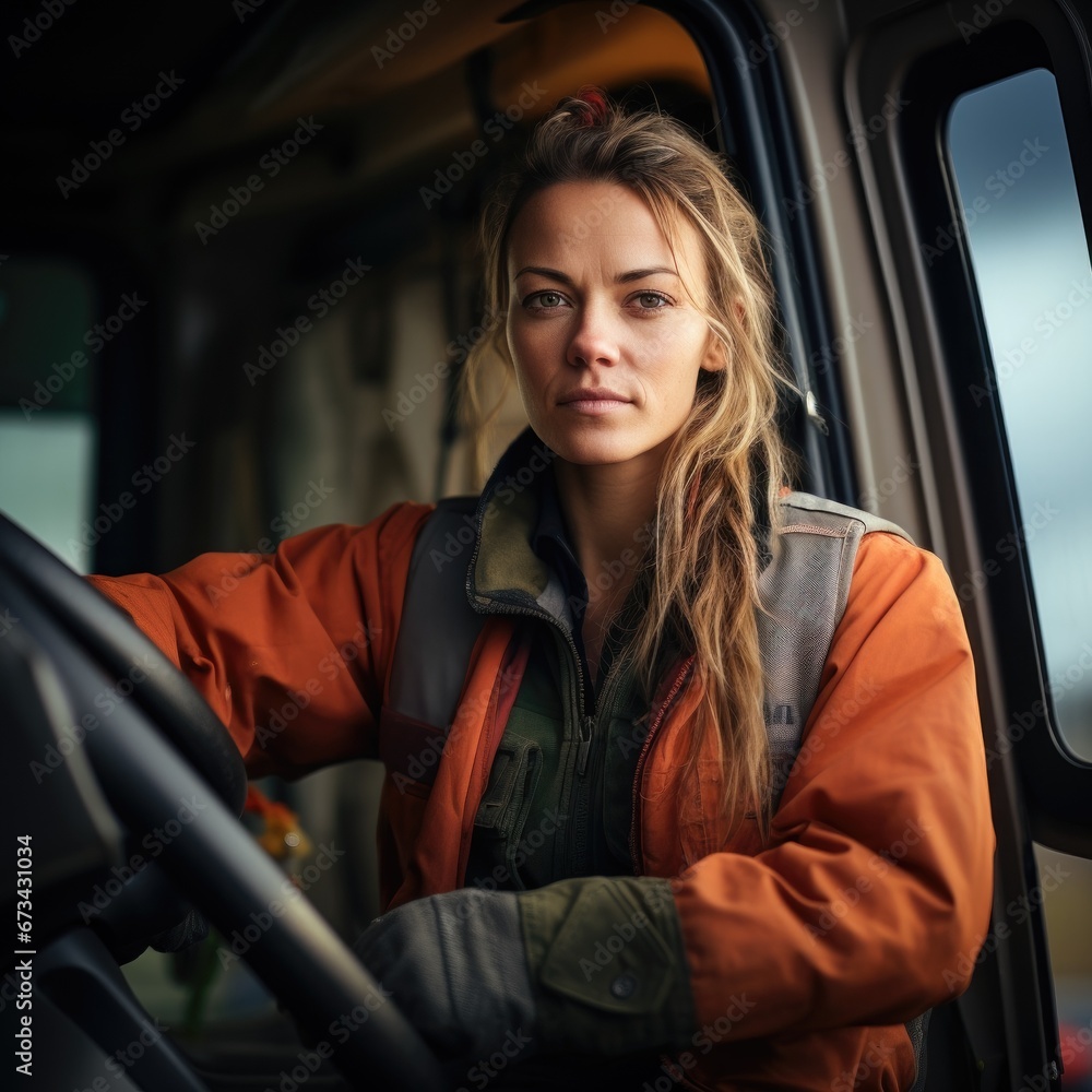 portrait of a woman truck driver portrait of a woman truck driver