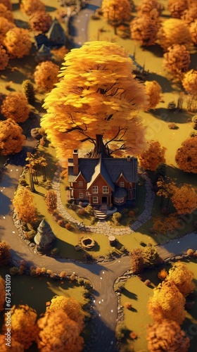 Obraz na płótnie House in the forest. AI generated art illustration. w salonie