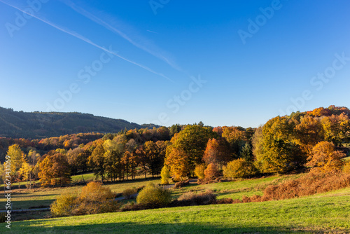 Paisaje de otoño con el cielo azul y despejado