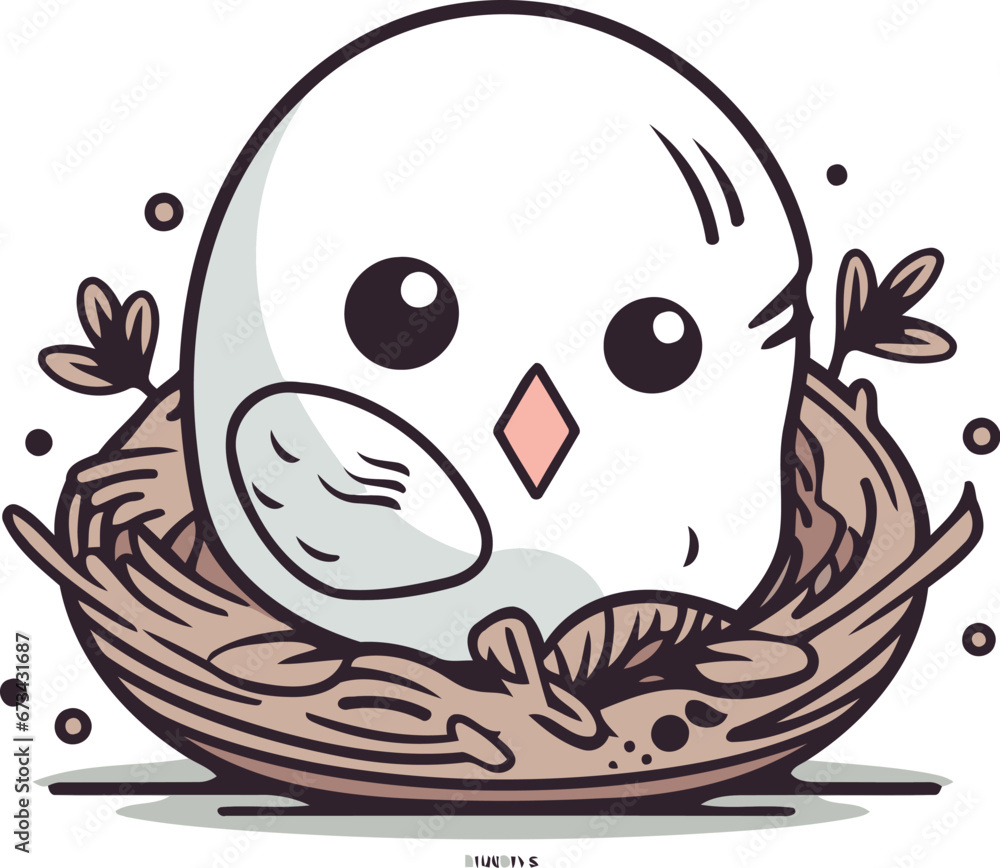 Fototapeta premium Cute bird in the nest. Vector illustration on white background.