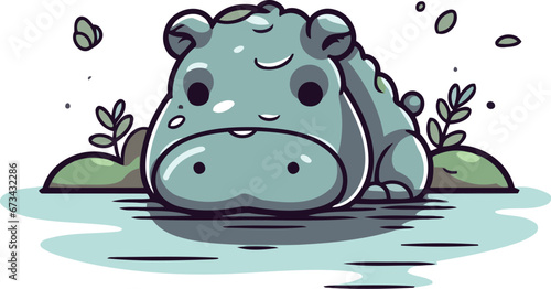 Cute hippopotamus. Vector illustration of a cartoon hippo.