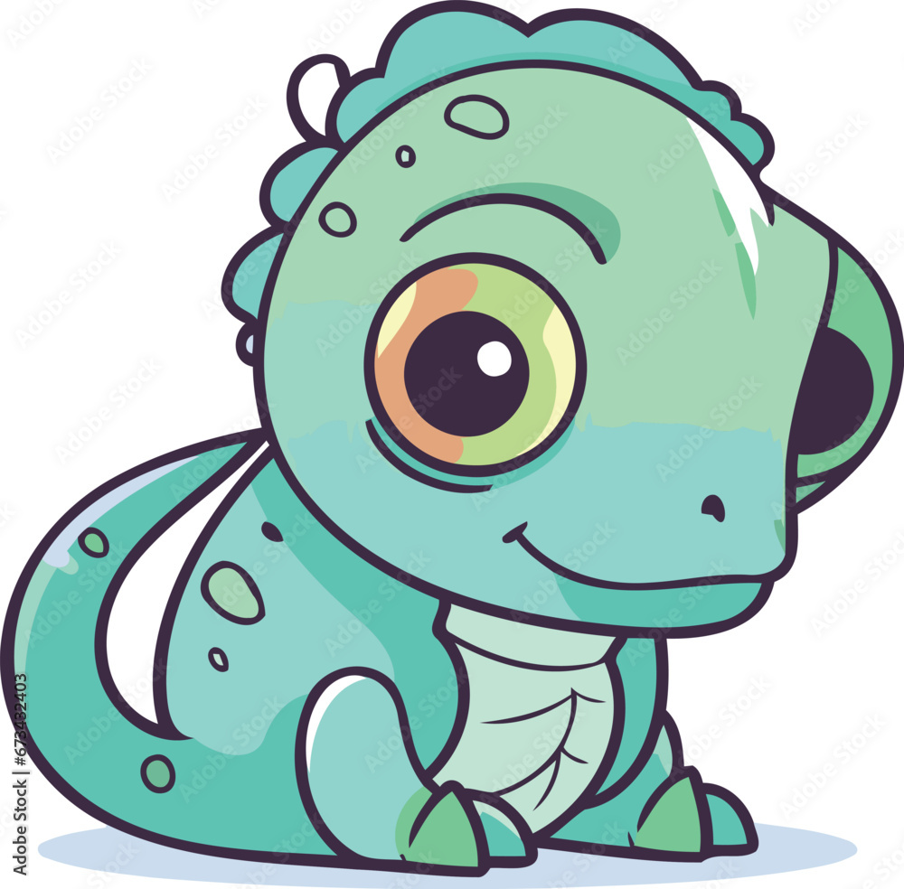 Obraz premium Cute cartoon dinosaur. Vector illustration of a cute green lizard.