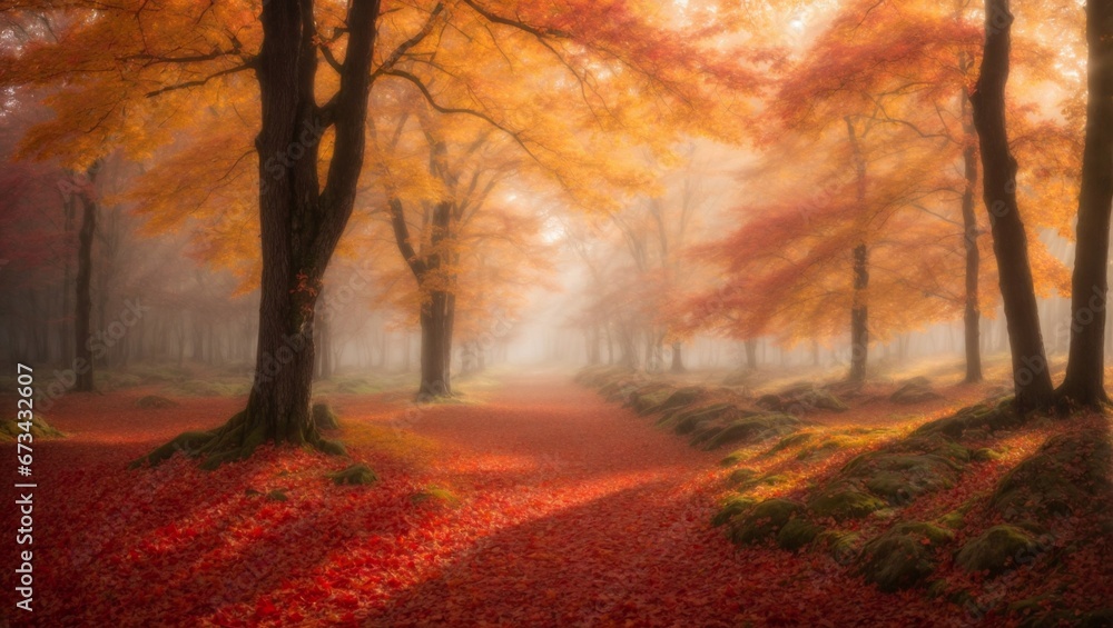 Fototapeta premium Forest Stream with Fallen Leaves in the Fall. Generative AI