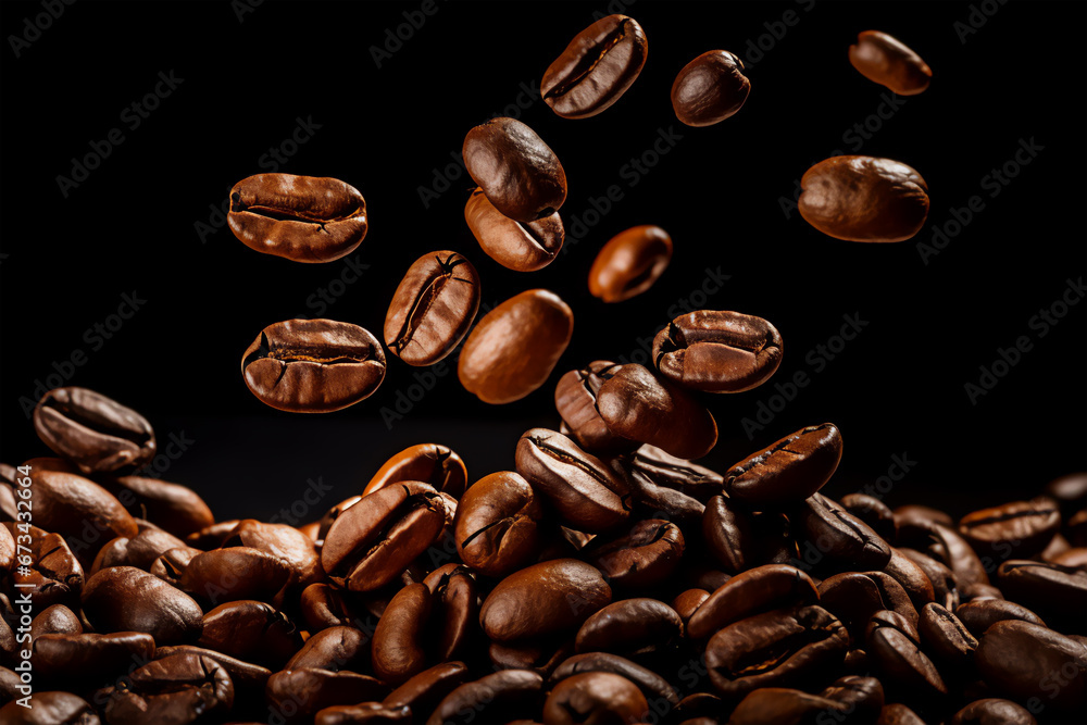 Falling coffee beans on a dark background Falling coffee beans on a dark background