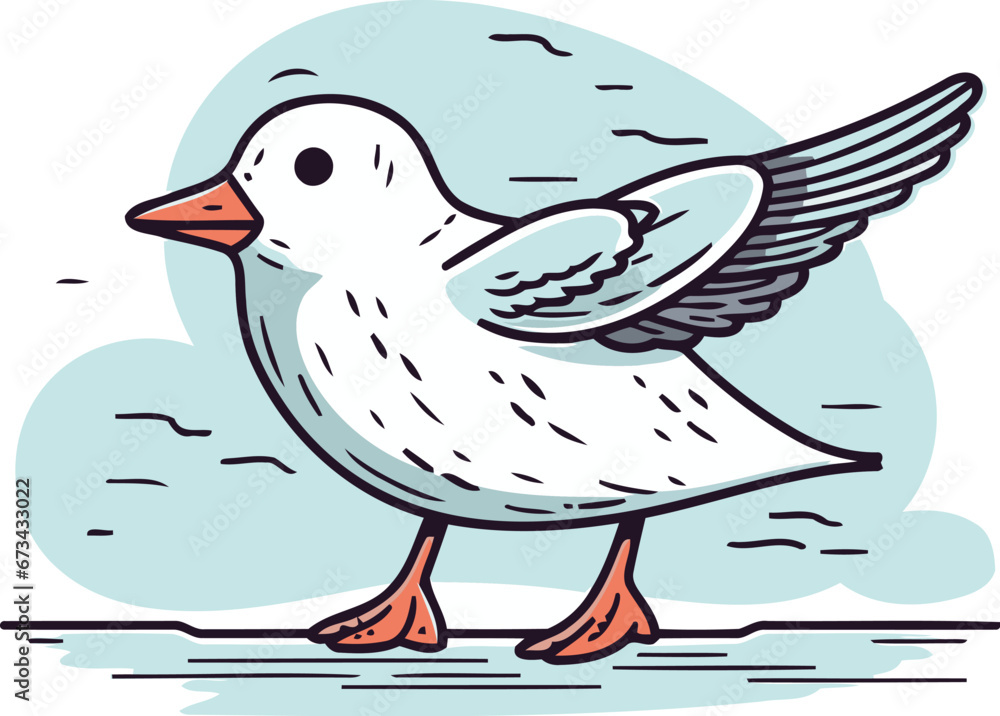 Vector illustration of a cute cartoon seagull on a white background. Vector illustration of a cute cartoon seagull on a white background.