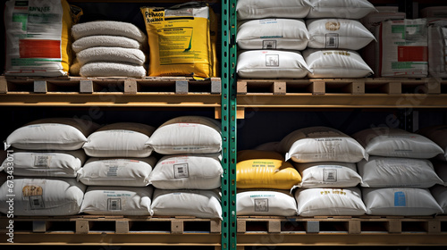 A close-up of plant fertilizers being packaged in different sizes and formulations, highlighting the versatility and adaptability of fertilizers to cater to various plant requireme 