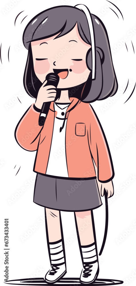 Illustration of a little girl singing karaoke. vector illustration Illustration of a little girl singing karaoke. vector illustration