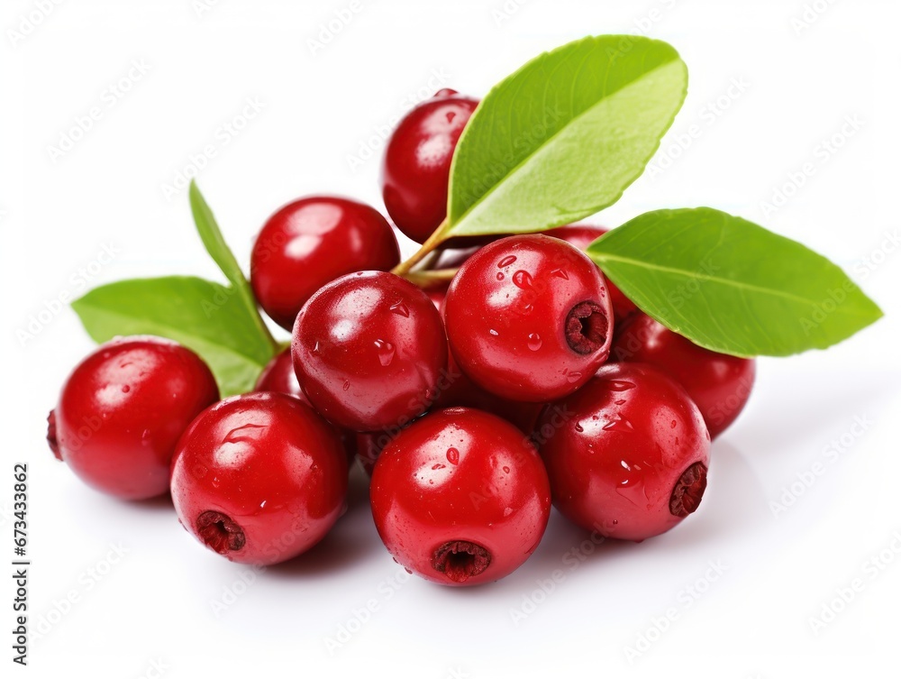 Bunch of Ripe Lingonberries on White Bunch of Ripe Lingonberries on White