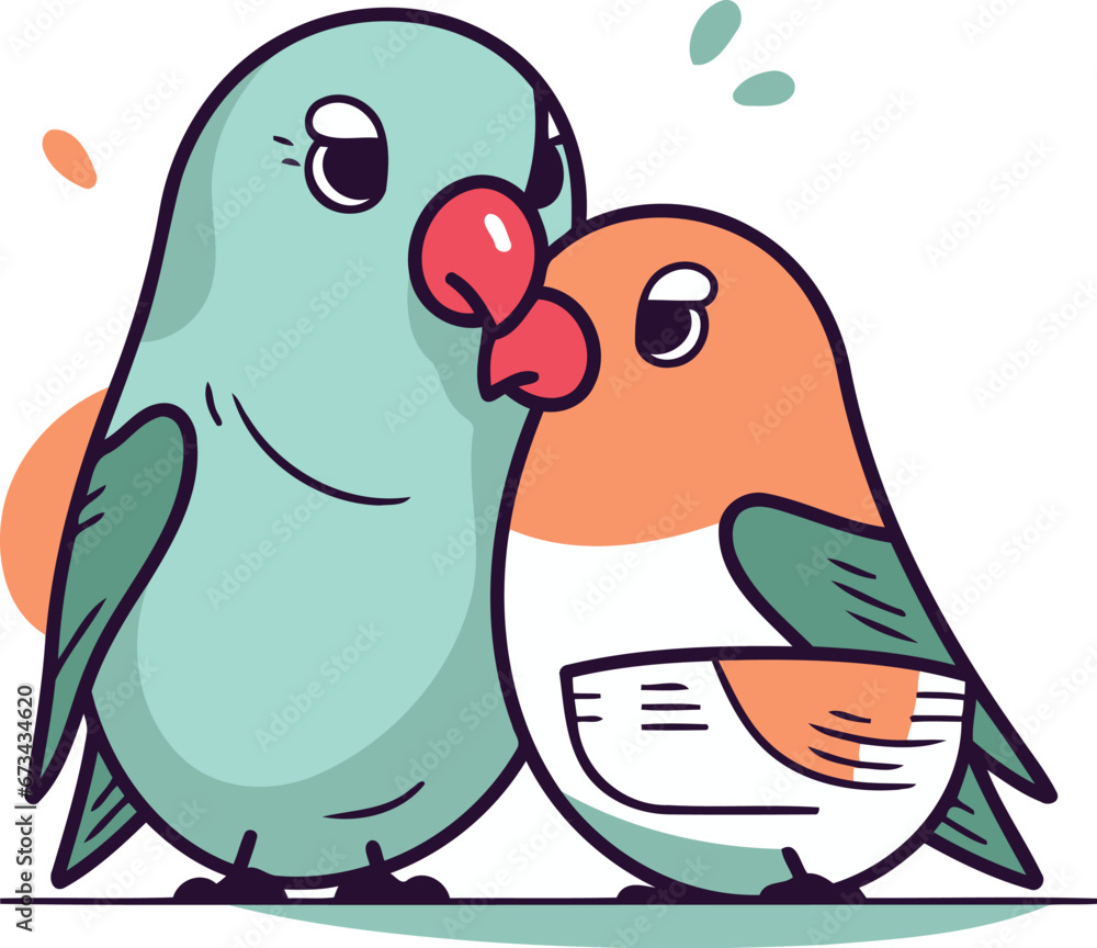 Cute couple of birds. Vector illustration in doodle style. Cute couple of birds. Vector illustration in doodle style.