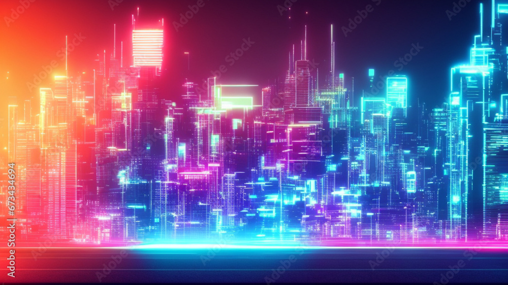 Stadt Im Neon Nostalgie Design . Hintergrundbild . KI Generated 