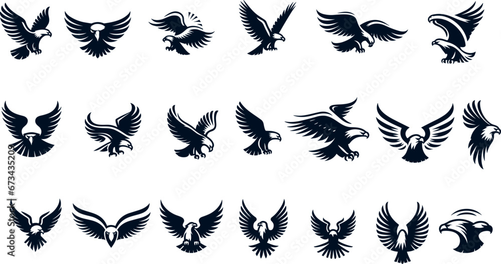 set of black eagle vector - obrazy, fototapety, plakaty 