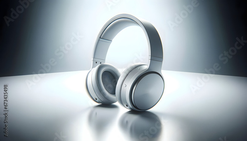 Wireless metallic light headphones mockup blank template photo, ai generated