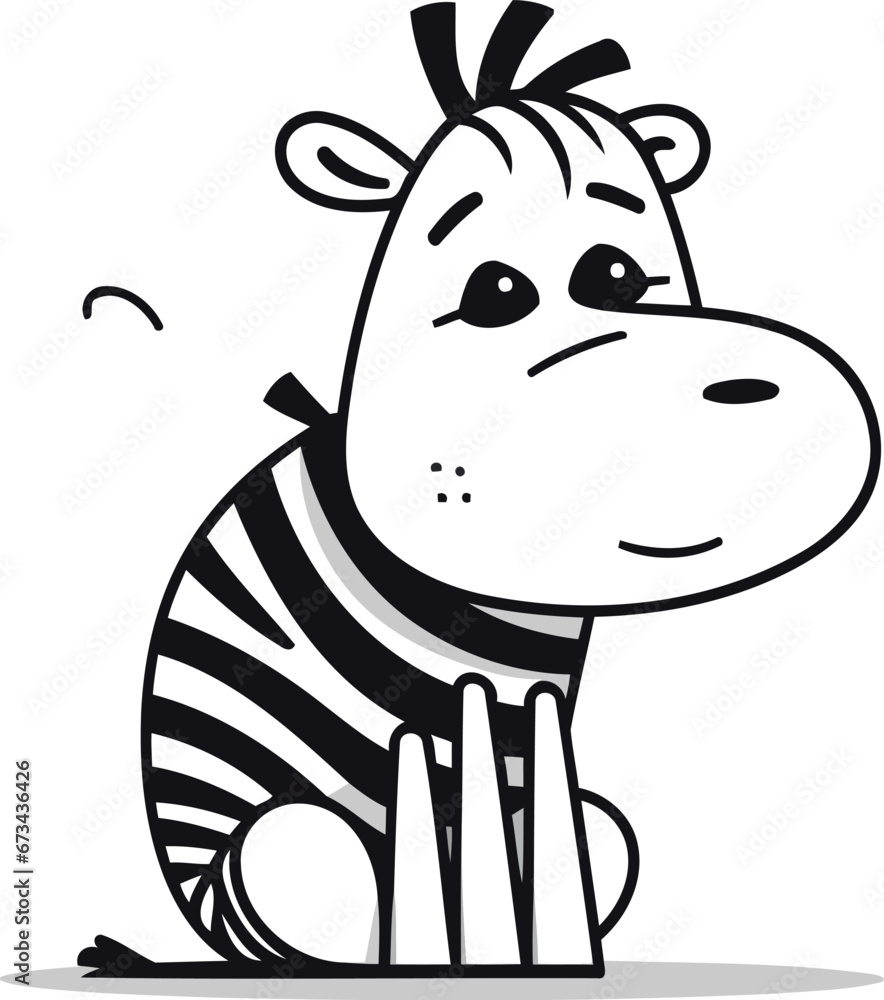 Zebra cartoon character. Vector illustration in black and white colors. Zebra cartoon character. Vector illustration in black and white colors.