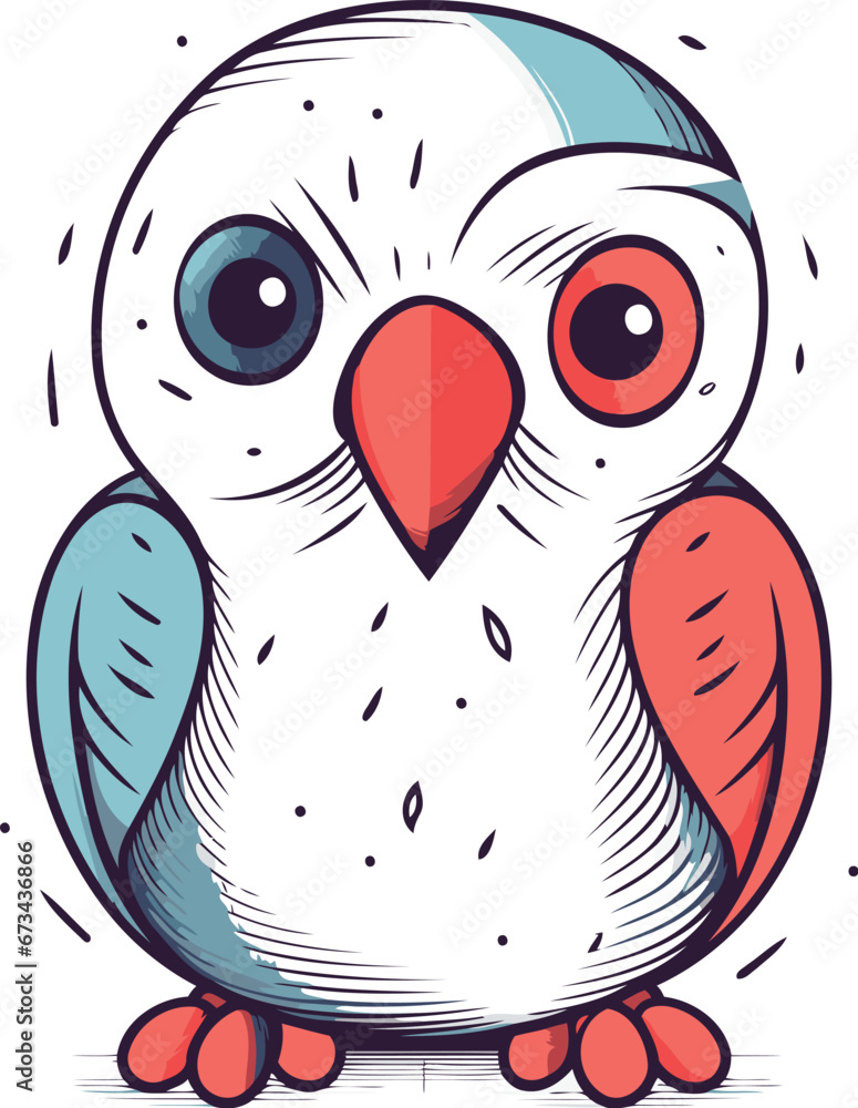 Fototapeta premium Cute cartoon parrot. Hand drawn vector illustration on white background.