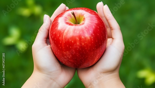 Enchanting scene young childs delicate fingers picking ripe, vibrant red apple from lush apple tree