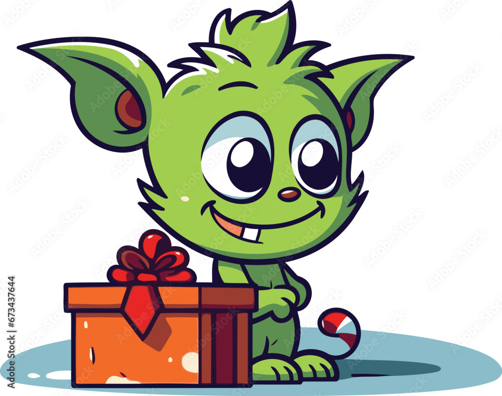 Fototapeta premium Cartoon monster with gift box. Cute cartoon monster. Vector illustration.