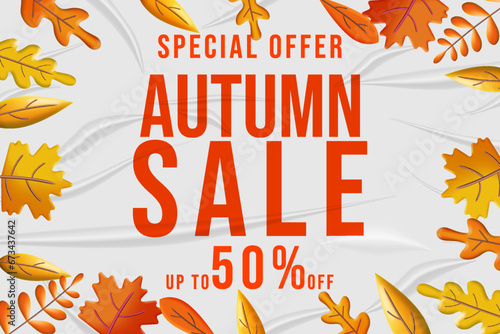 Autumn Sale glued paper with wrinkles effect realistic