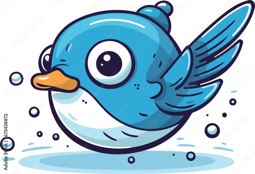 Obraz premium Cute blue bird with wings. Cartoon vector illustration isolated on white background.