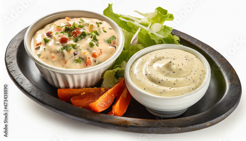 Chipotle Ranch salad dressing and dipping sauce isolated on white