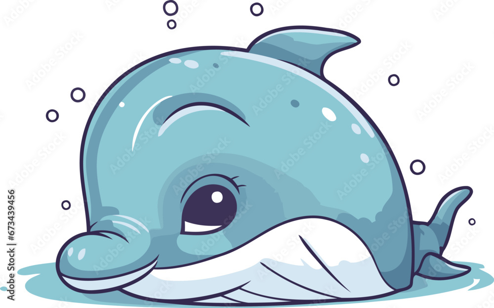 Naklejka premium Cute cartoon whale. Vector illustration isolated on a white background.