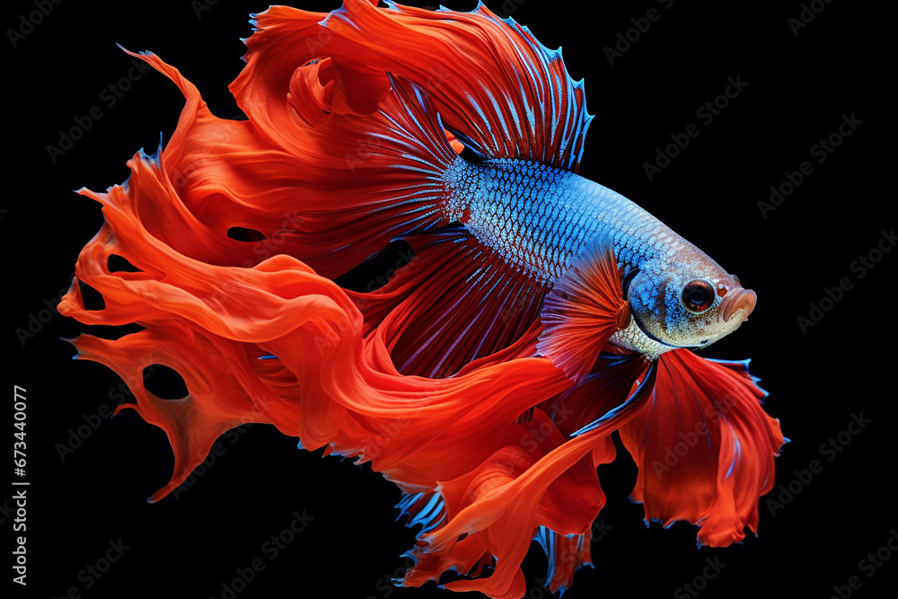 Fototapeta premium Betta Fish In Black Background, Fighter Fish In Black Background, Betta Fish, Fighter Fish