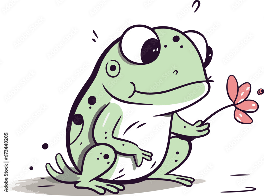 Frog with flower. Vector illustration of a cute cartoon frog. Frog with flower. Vector illustration of a cute cartoon frog.