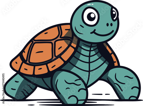 Cute cartoon turtle. Vector illustration. Isolated on white background.