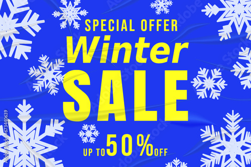 Banner Winter Sale template, snowflakes background