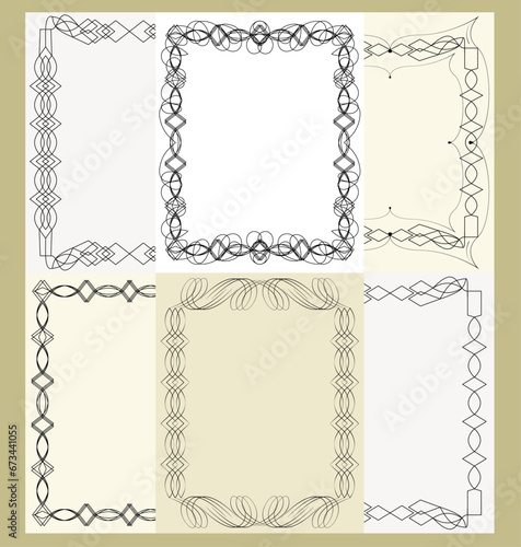 Calligraphic frame set. page decoration, border and frame of decorative vertical element