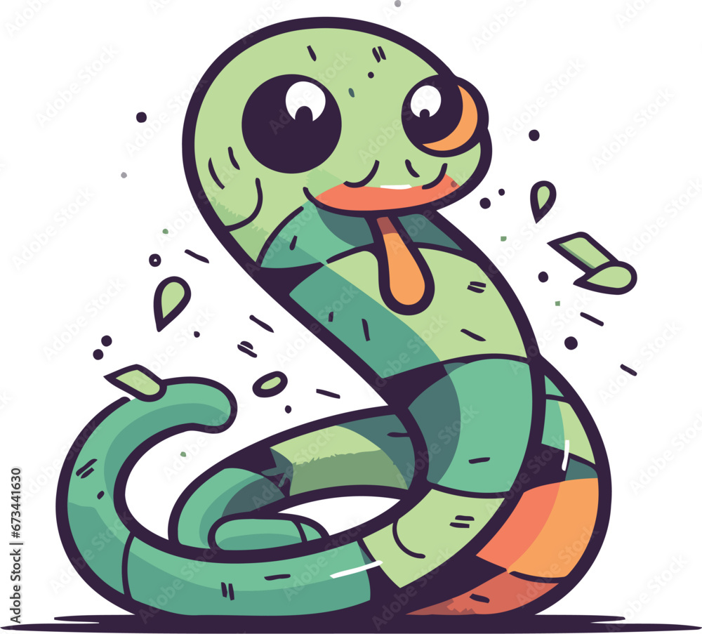 Fototapeta premium Cute cartoon snake. Vector illustration isolated on a white background.