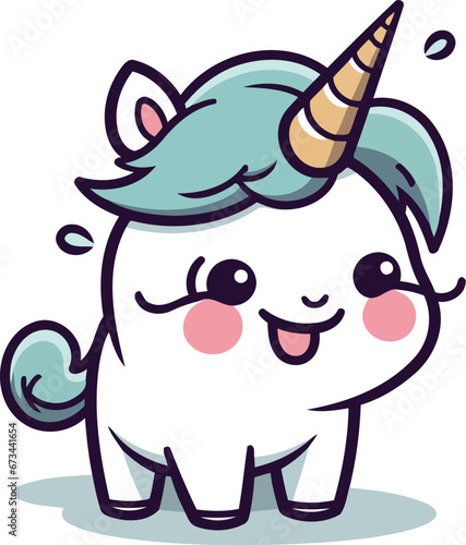 Cute Unicorn Cartoon Mascot Character Vector Illustration. Isolated on White Background