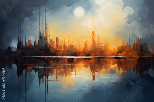 Surreal Skyline Dreams, abstract landscape art, painting background, wallpaper, generative ai