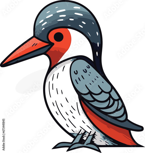 Red necked Woodpecker. Vector illustration of a bird.
