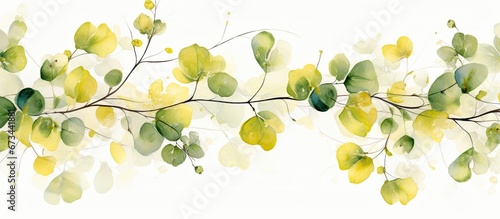 Abstract watercolor pattern with a vintage feel featuring a linden branch and floral elements The artwork s background is fashionable and resembles a painted shawl with splashes of abstract photo