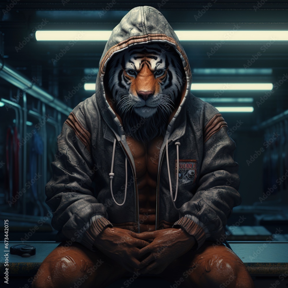 Tiger with a hoodie