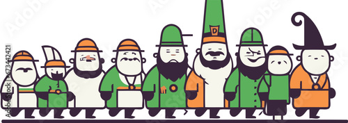 Happy Saint Patricks day. Leprechauns in traditional clothes. Vector illustration
