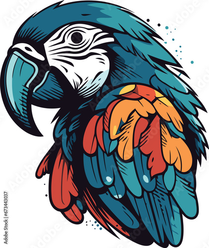 Vector illustration of a macaw parrot on white background. Hand drawn illustration.