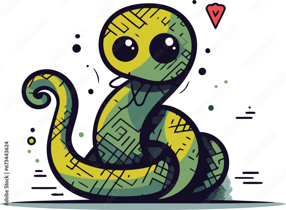 Fototapeta premium Cute cartoon snake. Vector illustration. Isolated on white background.