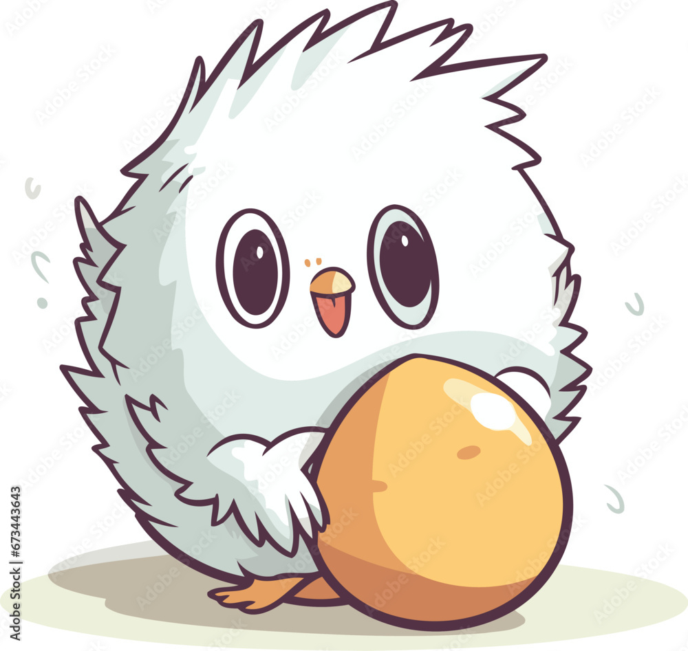 Cute little hedgehog holding an egg. Vector illustration on white background.